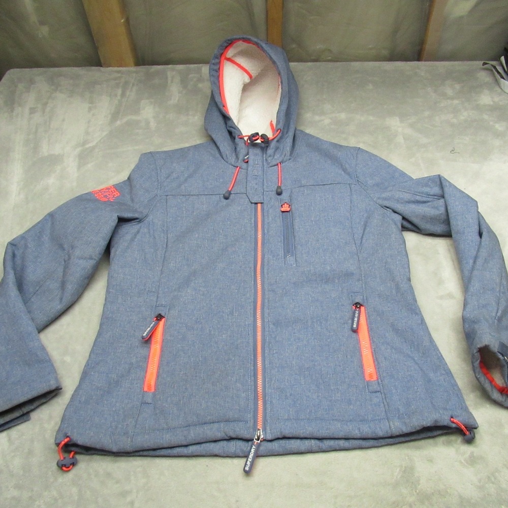 Superdry‎ Jacket Womens Medium Blue Windtrekker Fleece Lined Outdoors Rain Hood